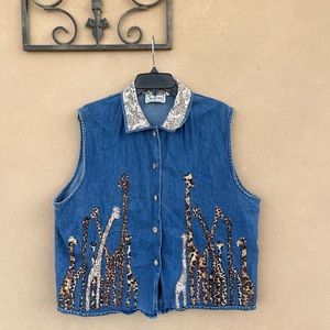 denim button up giraffe vest!